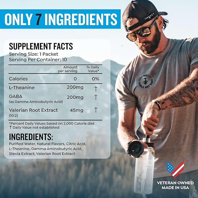 GABA L Theanine Supplement | Melatonin-Free Sleep Aid for Adults | Valerian Root for Night Support & Restful Sleep | GABA Calm Liquid Drink Mix for Adults | Grape, Pack of 10