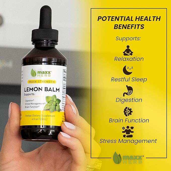 Maxx Herb Lemon Balm Extract - Max Strength, Lemon Balm Tincture Absorbs Better Than Lemon Balm Capsule, for Nervous System Support, and Stress Relief - 4 Bottles, 4 Oz Each (240 Servings)