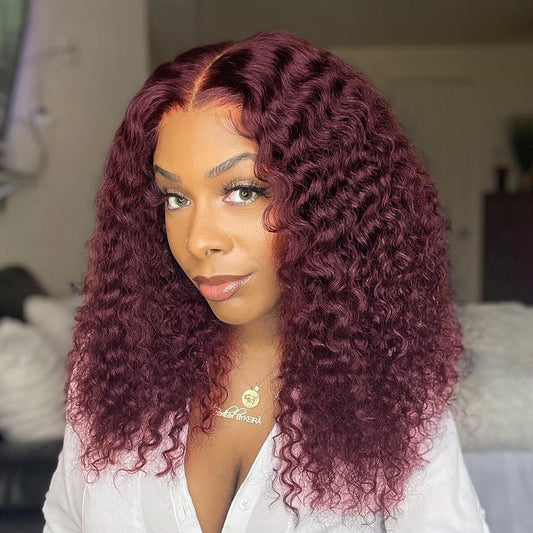 Huiwanyan 99J Burgundy Deep Wave Lace Front Wigs Human Hair 13X4 Hd Lace Frontal Wigs For Black Women Burgundy Lace Front Wigs H