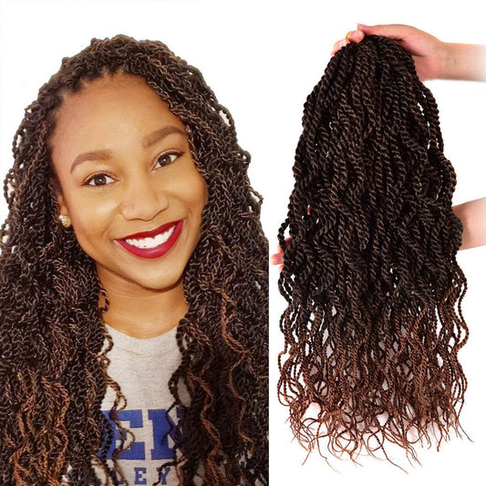 Liang Dian Wavy Senegalese Twist Crochet Hair Braids 18 Inch 5 Packs Curly Twist Crochet Hair Braids Wavy Ends Synthetic Hair Ex