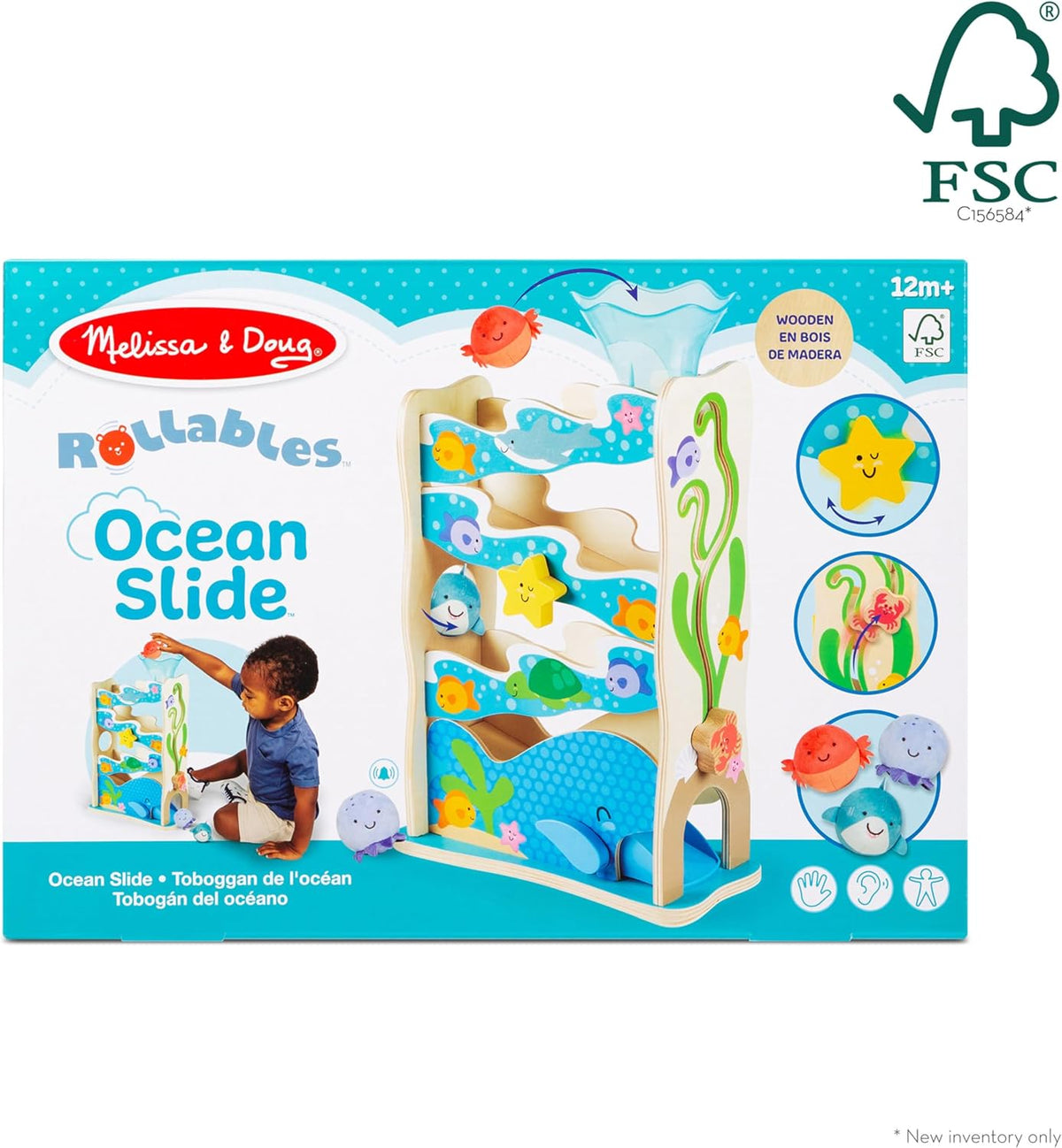 Melissa & Doug Rollables Wooden Ocean Slide Infant and Toddler Toy (5 Pieces) Ocean Themed Toys For Toddlers, Early Learning Toys For Infants And Toddlers Ages 1+ - FSC Certified