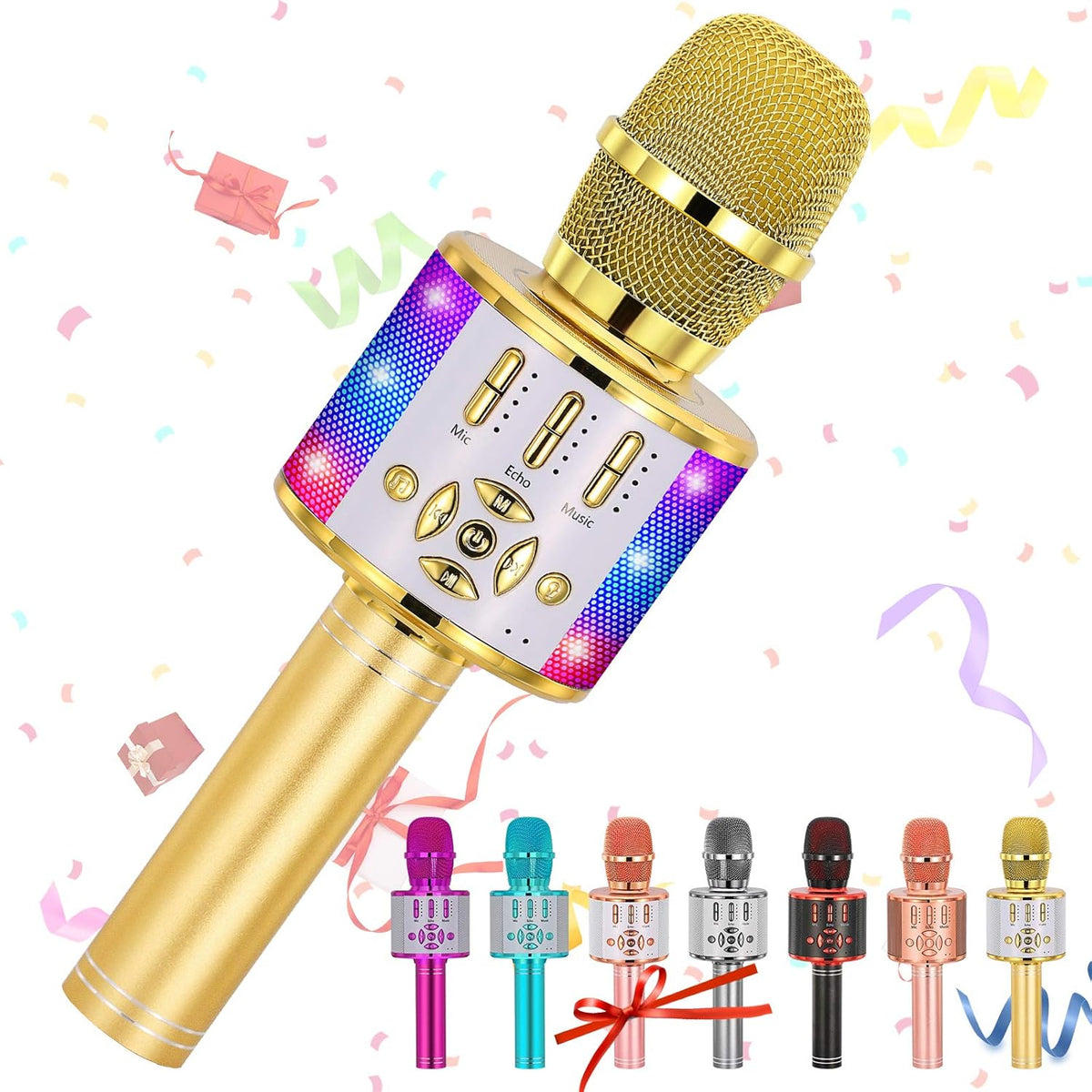 Amazmic Kids Karaoke Microphone Machine with LED Light, Bluetooth, for Girls and Boys Age 3-12