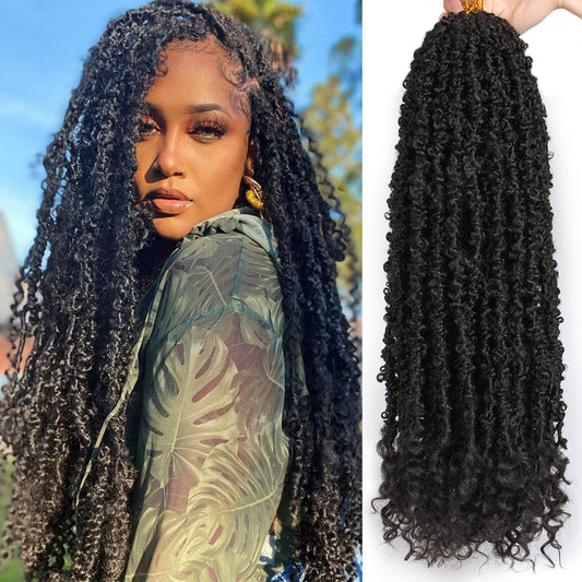 Leeven 24 Inch Pre-Twisted Butterfly Locs Crochet Hair 6 Packs Natural Black Long Distressed Faux Locs Crochet Braids Hair With