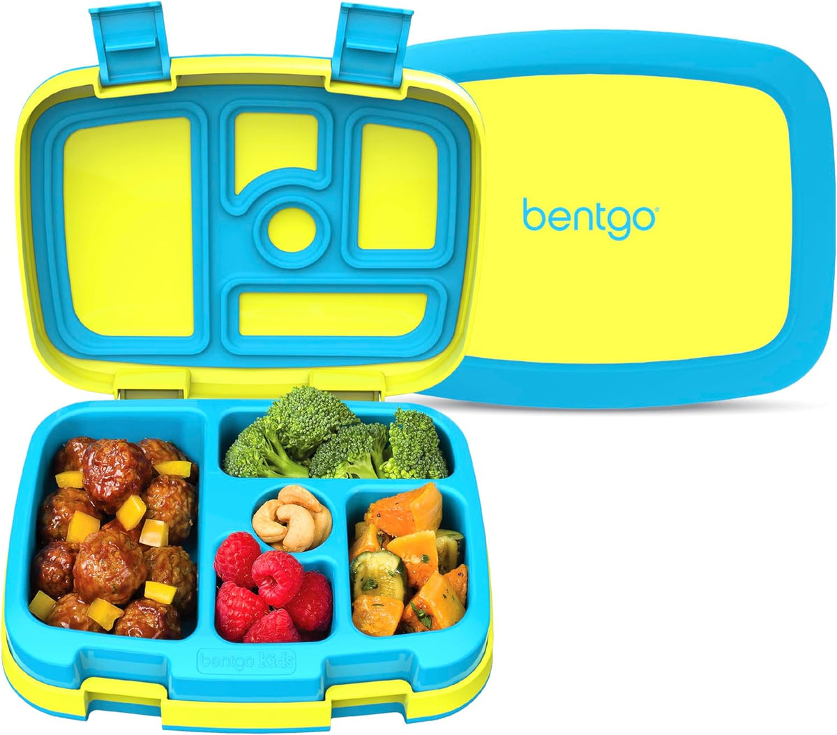 Bentgo Kids Bento-Style 5-Compartment Leak-Proof Lunch Box - Just-Right Portions for Ages 3 to 7, Durable, Drop-Proof, Dishwasher Safe, PFAS & BPA-Free & Made with Food-Safe Materials (Blue)
