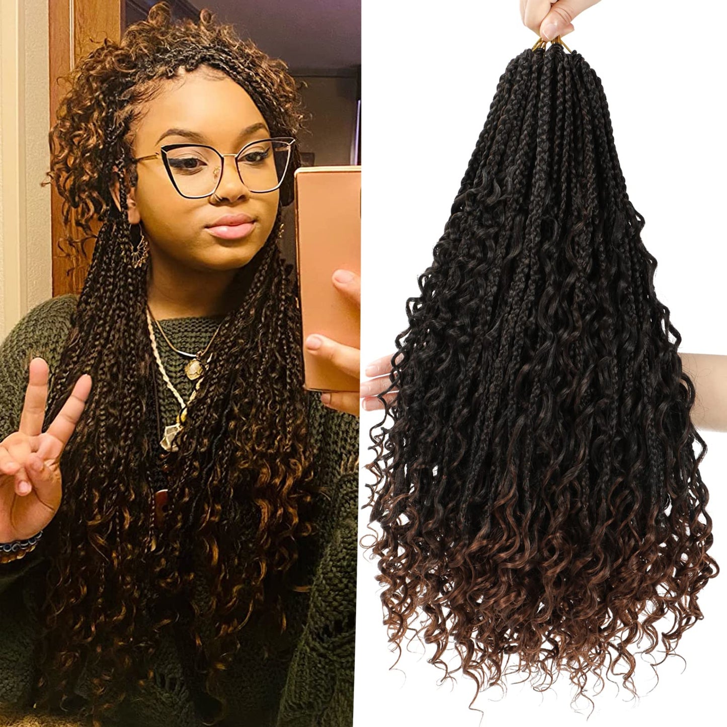 8 Packs Crochet Box Braids- Boho Box Braids Crochet Braids Hair Bohomian Box Braid Crochet Hair Synthetic Braiding Hair 24 Inch