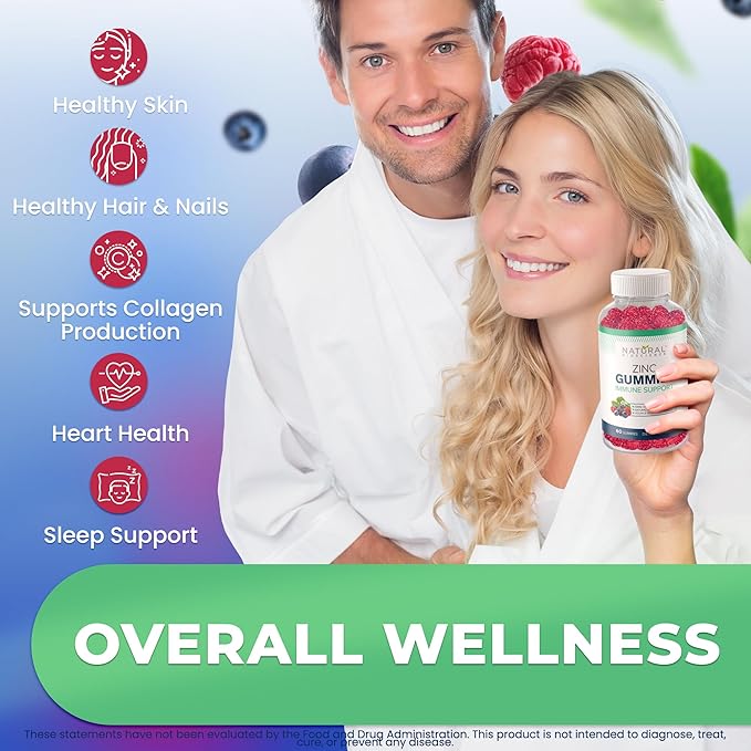Zinc Gummies 50mg - Immune Defense, Skin Health, Antioxidant, Daily Zinc Supplement for Adults, High Potency Chewable Zinc Citrate Gummies, Vegan, Gluten-Free, Non-GMO, 180 Gummies