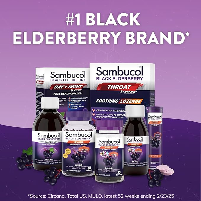 Sambucol Black Elderberry Syrup - Sambucus Elderberry Syrup, Black Elderberry Liquid, Immune Support for Kids and Adults, High Antioxidants, Gluten Free - Original Formula, 4 Fl Oz, 2-Pack
