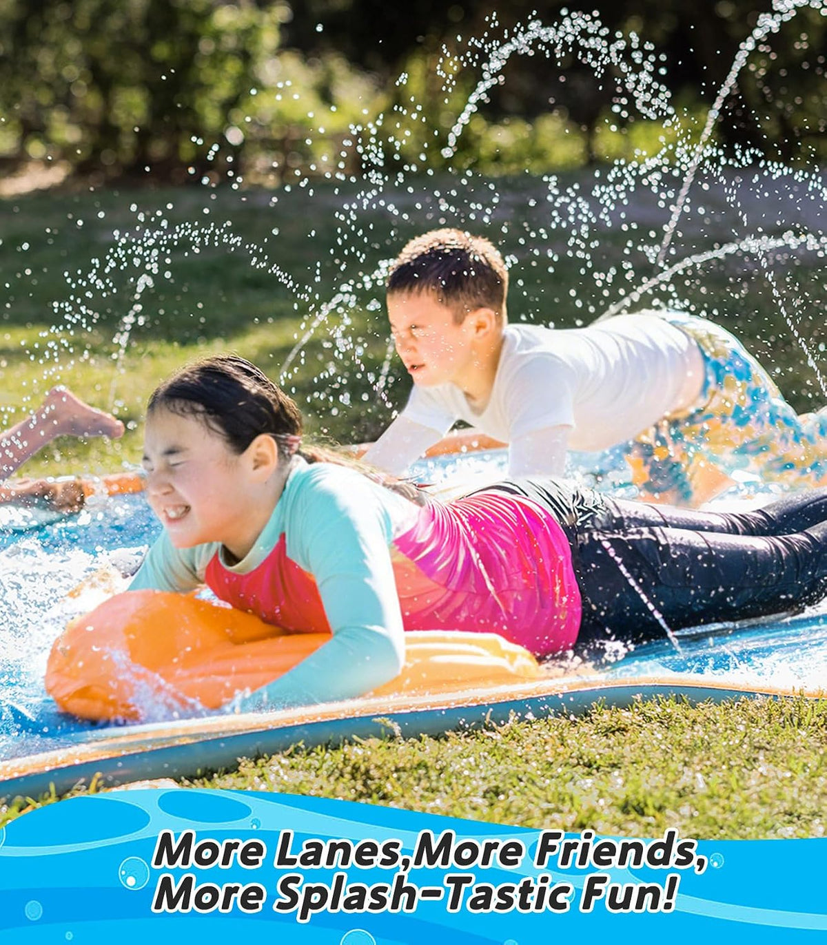 Spring Water Slip and Water Slide, 22ft *2 Lanes Slip Water Slides for Kids Backyards Ages 5-8 8-12 with Sprinkler and Inflatable Bodyboards, Summer Water Fun Toy for Outdoor Lawn Games Play