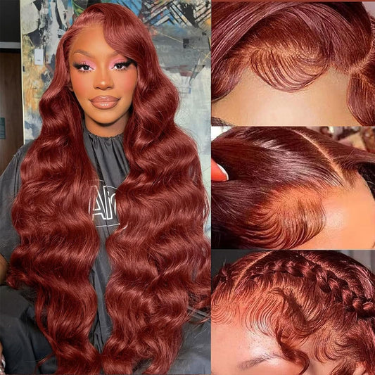 Aicrelery 26 Inch Reddish Brown Lace Front Wigs Human Hair 13X6 Body Wave Glueless Wigs Human Hair Colored Human Hair Lace Front