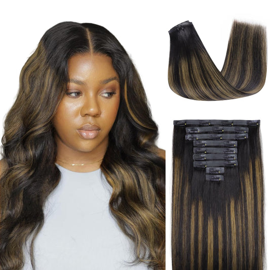 Lashey Seamless Clip In Hair Extensions Human Hair 130G 9Pcs Straight Natural Black Mixed Chestnut Brown Clip In Hair Extensions