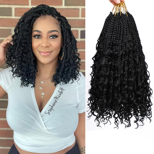 8 Packs Goddess Box Braids Crochet Hair-14 Inch Crochet Box Braids Pre-Looped Boho Crochet Braids Hair Synthetic Braiding Hair E