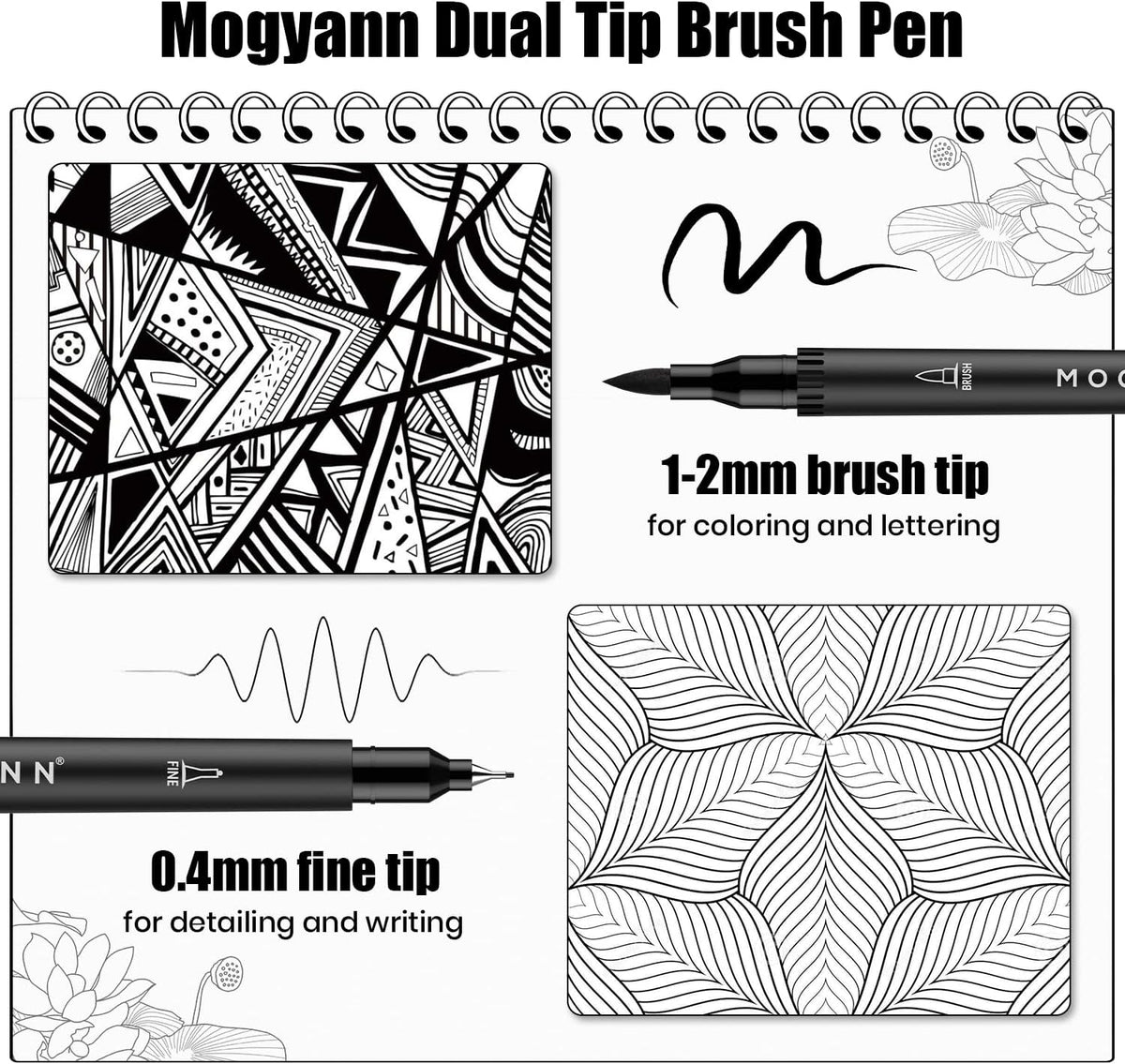 Drawing Pens, 12 Pack Dual Brush Pens Black Markers for Art Drawing Sketching