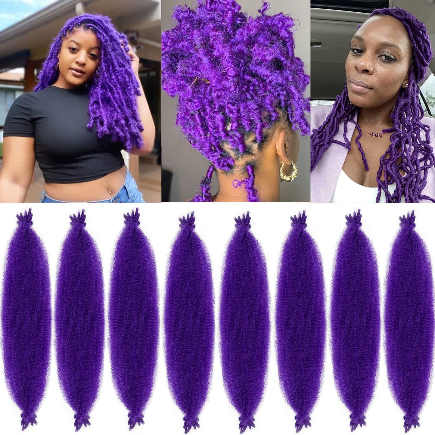 Springy Afro Twist Hair 24 Inch 8 Packs Purple Marley Hair Pre-Fluffed Spring Twist Hair Twisted Up Twist Cuban Twist Crochet Ha