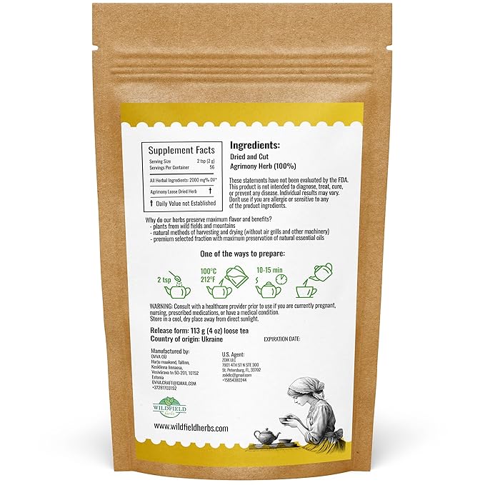 4 oz. Agrimony Herb Dried Cut Agrimony Flower Tea (Agrimonia Eupatoria L.) - 113g Agrimonia Herbal Tea Flor De Hierba De San Guillermo