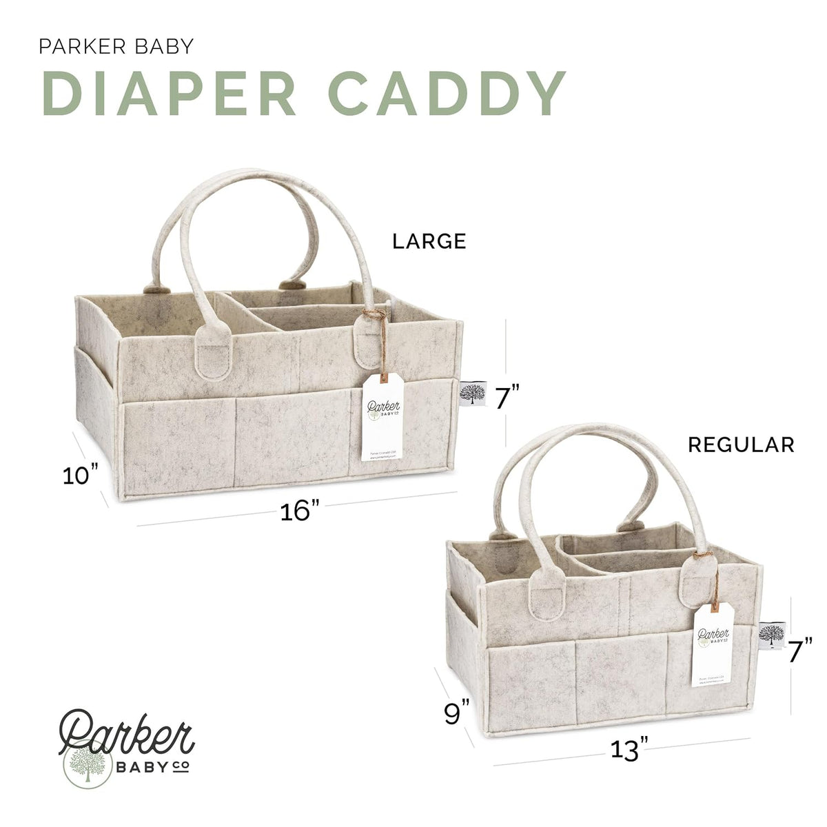 Parker Baby Co. Felt Diaper Caddy Organizer - Large, White | Portable nursery storage bin for diapers, wipes, bottles & baby essentials for home/car. Soft felt, foldable design 13x9x7"