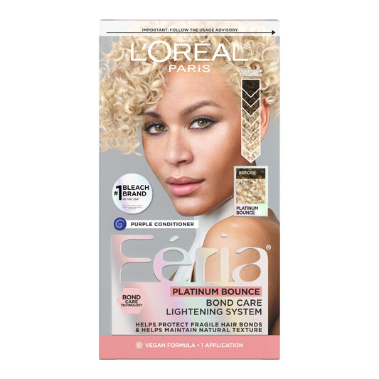 L'Oreal Paris Feria Platinum Bounce Bond Care Lightening System, Lifts Up To 8 Levels, Includes Anti Brass Purple Conditioner, P