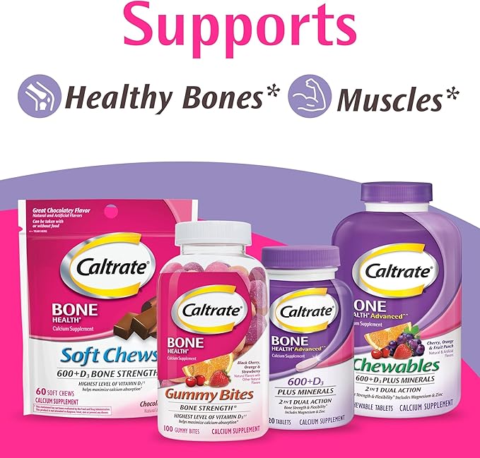 Caltrate Gummy Bites 500 mg Calcium and Vitamin D Supplement, Black Cherry, Strawberry, Orange - 100 Count