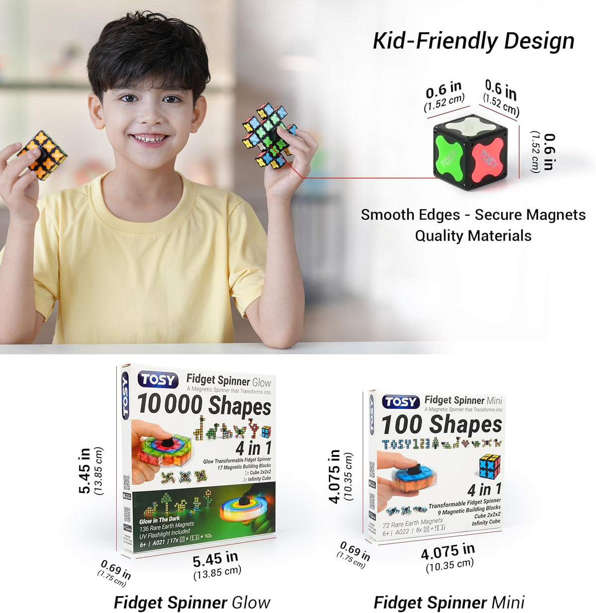 TOSY Magnet Fidget Spinner Mini, 8 Blocks, 3 in 1 Toy: Transformable Fidget Spinner, Infinity Cube, Puzzle Cube