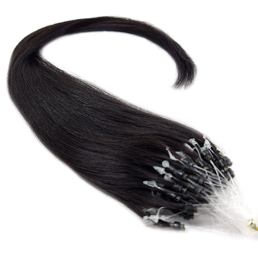 25 Strands 22'' Long Easy Micro Loop Links Ring Beads I Tip Remy Human Hair Extensions Color 1 G Each (#1 Black)