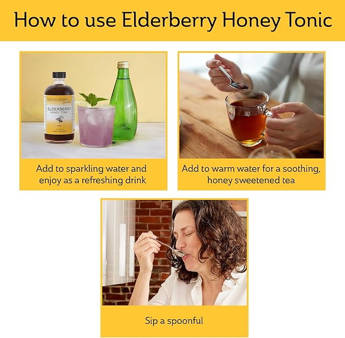 Mickelberry Gardens Elderberry Honey Tonic, Sambucus Syrup, Black Elderberry - Immune Support for Adults and Kids (8 Ounces)