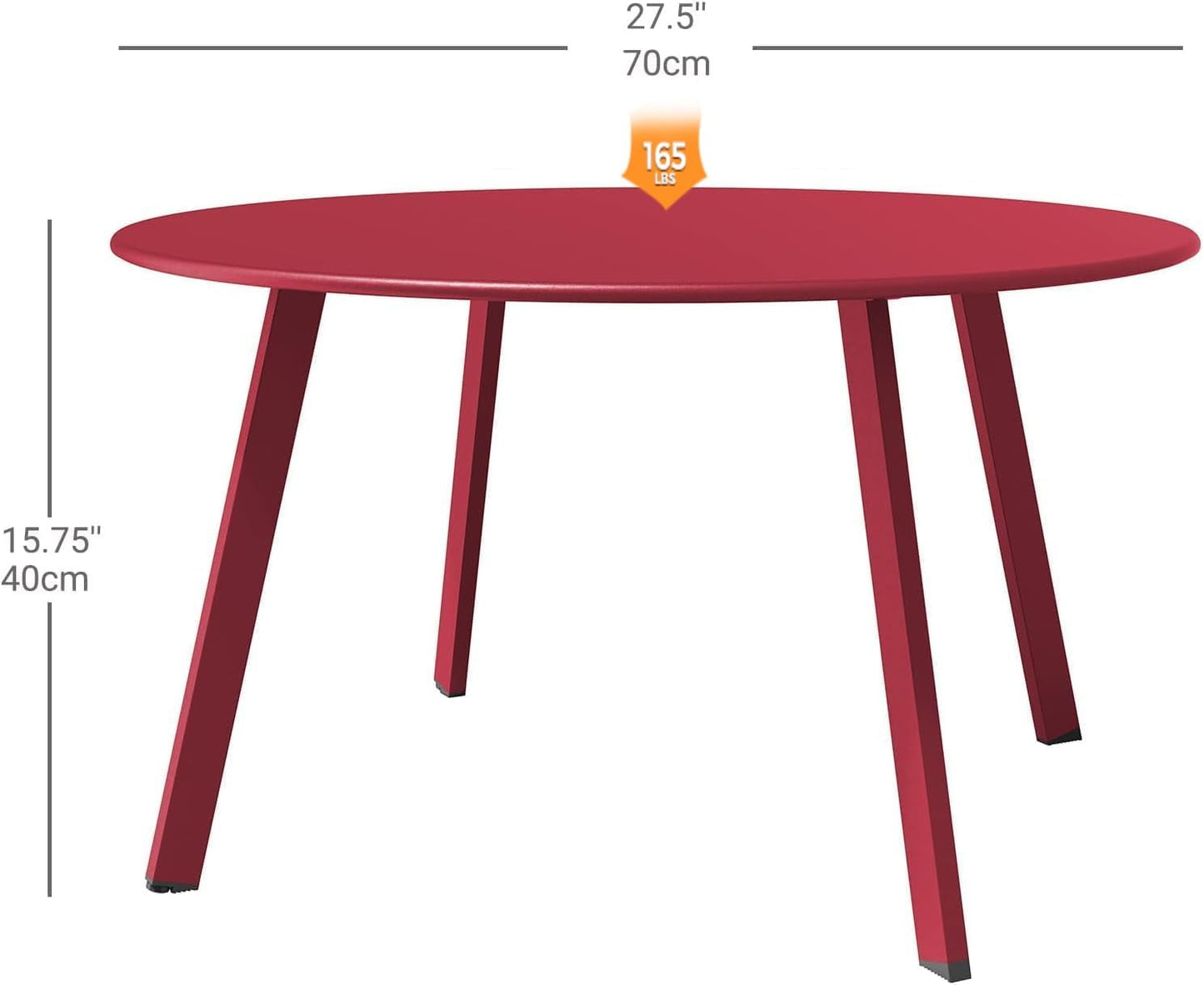 ACCVER 28 Inch Round Outdoor Coffee Table - Weatherproof Steel Patio Side Table for Deck, Backyard Outdoor & Indoor Use, Red