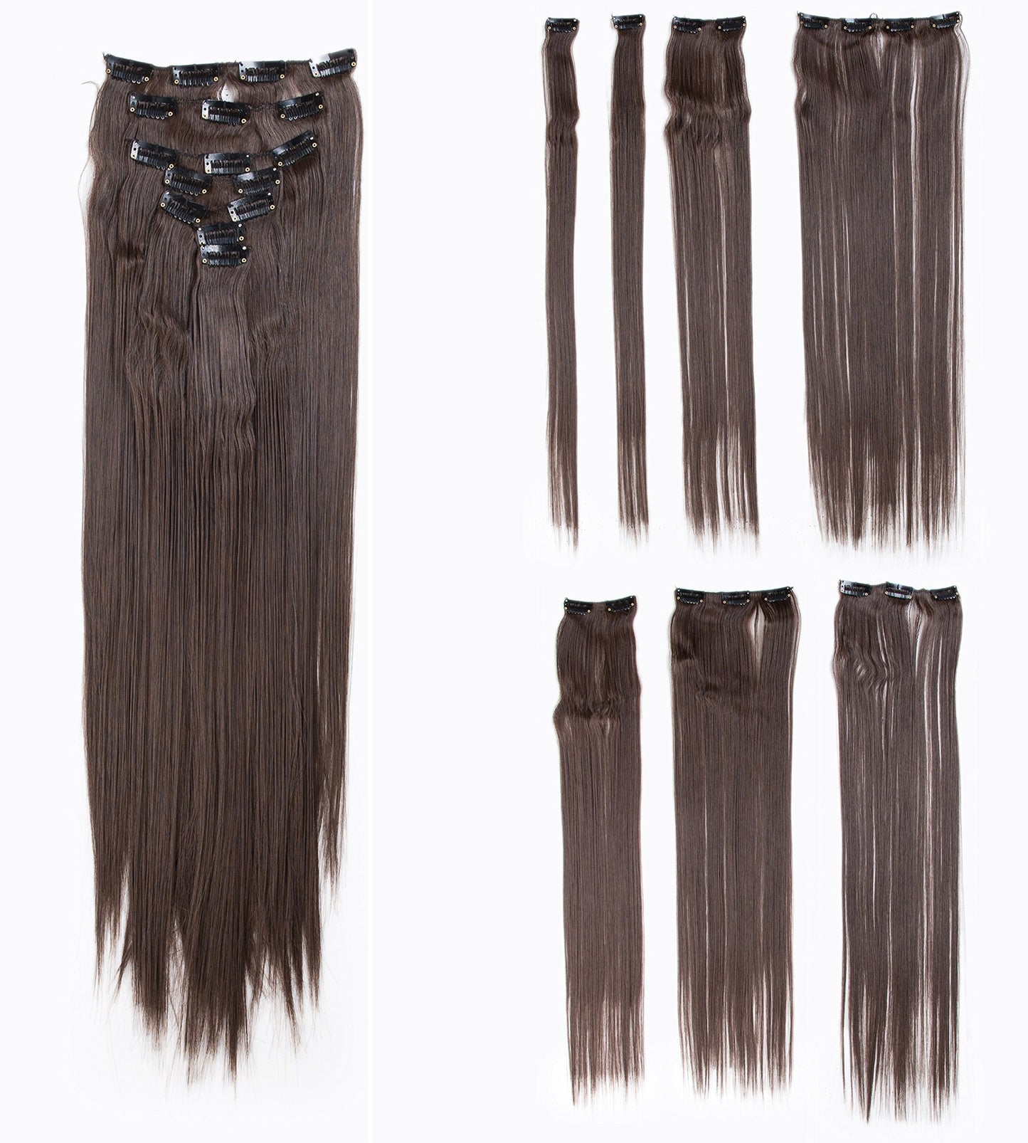 Swacc Women 22 Inches Straight Full Head 7 Separate Pieces Heat Resistance Synthetic Hair Clip In Hair Extensions (Chestnut Brow