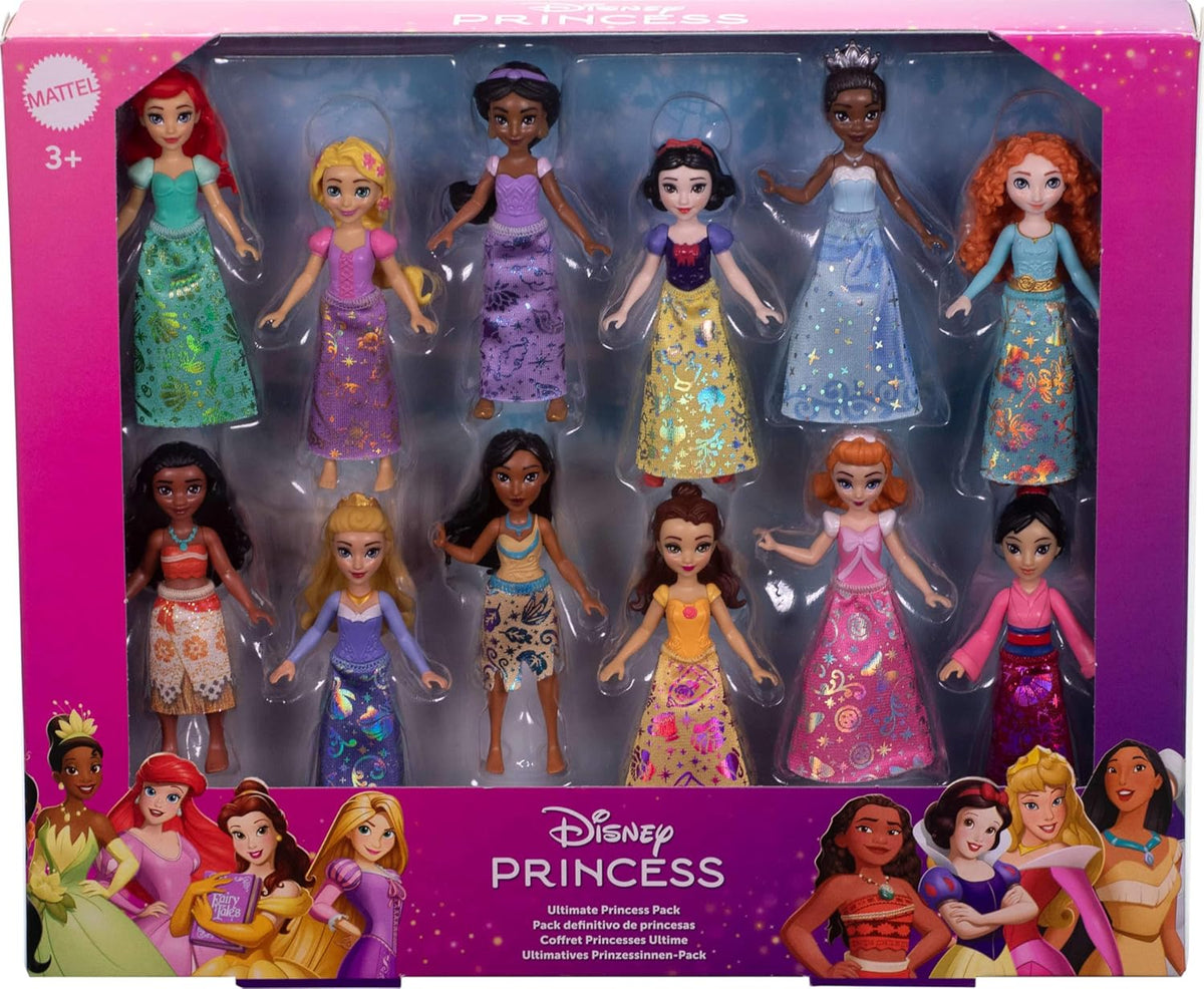 Mattel Disney Princess Toys, Ultimate Princess Pack with 12 Small Posable Dolls in Signature Outfits, Collectibles Inspired by Disney Movies (Amazon Exclusive)
