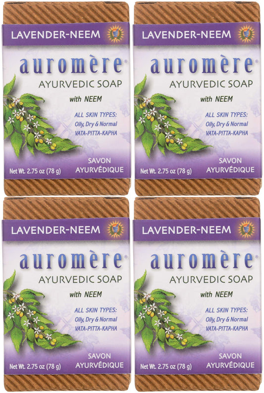 Auromere Ayurvedic Bar Soap, Lavender Neem - Eco Friendly, Handmade, Vegan, Cruelty Free, Natural, Non Gmo (2.75 Oz), 4 Pack