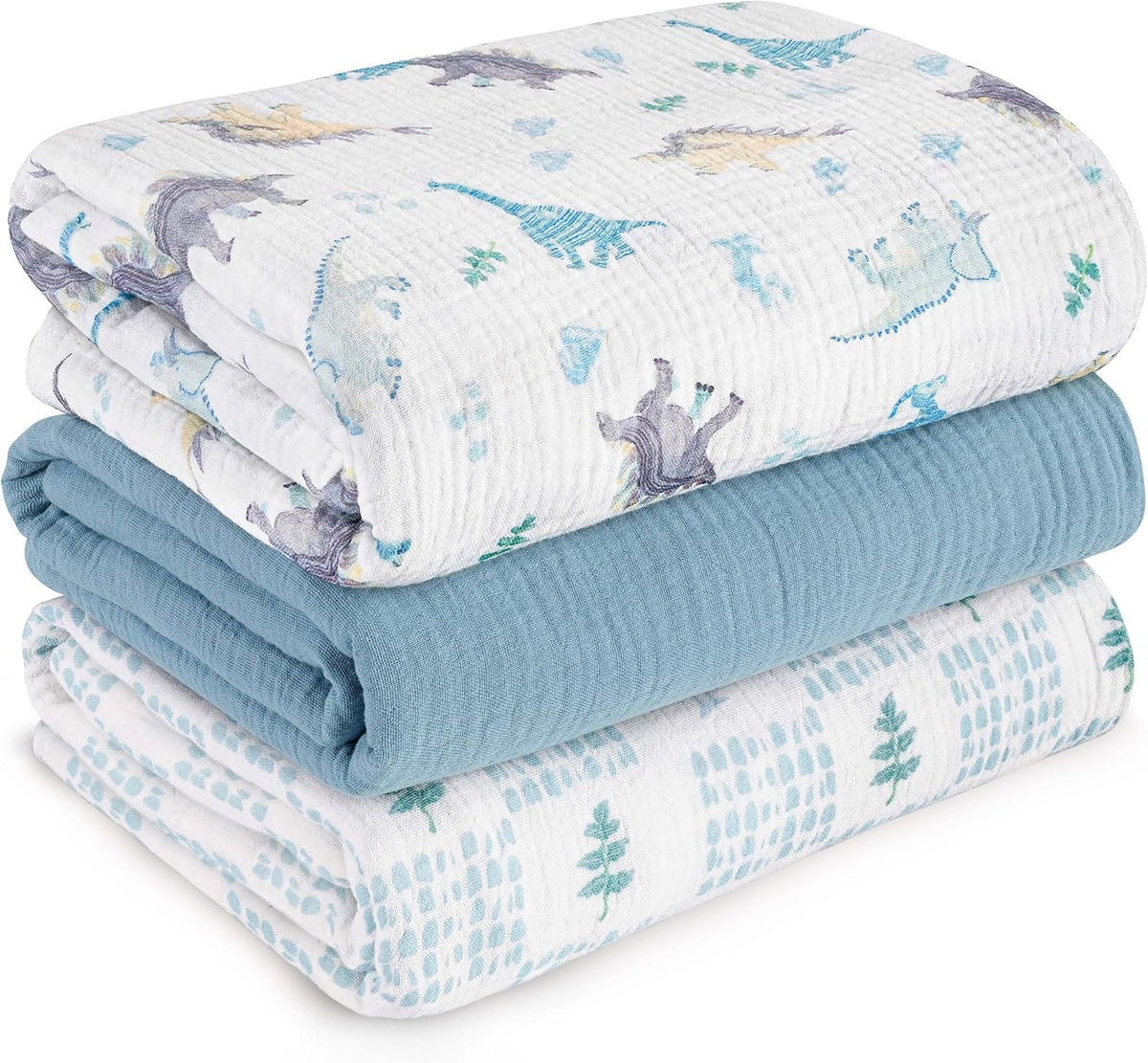 Muslin Swaddle Blankets for Newborn, 3 Pack Breathable Soft Receiving Blanket, Large 38 x 40 inches Swaddle Wrap Burping Clothes, Essentials Infant Shower Items, Toddler Gift (Blue Sea)
