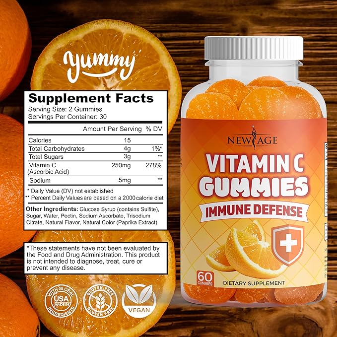 Zinc Gummies - 2 Pack - 50mg High Immune Booster Zinc Supplement, Immune Defense, Powerful Natural Antioxidant, Non-GMO - by New Age (Zinc/Vitamin C)