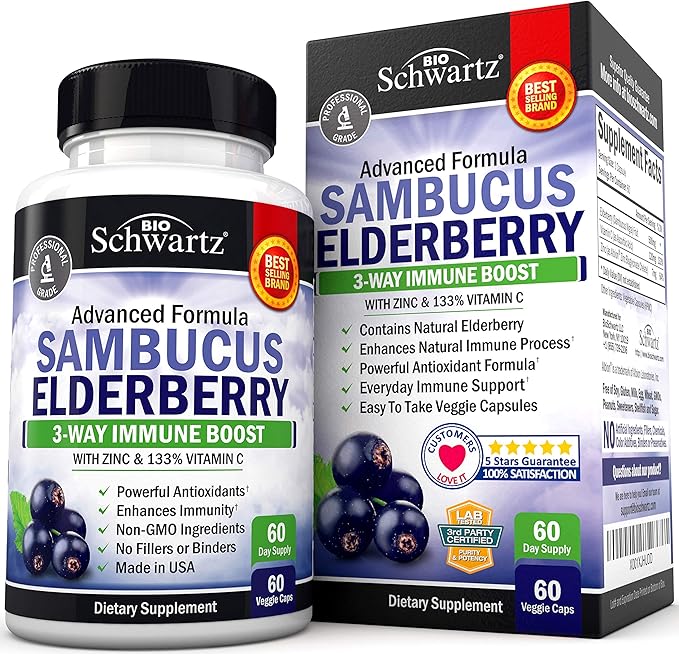 Glutathione Complex with Milk Thistle Extract, Vitamin C & Quercetin + Sambucus Elderberry Capsules with Zinc & Vitamin C - Natural Antioxidant Formulas - Promotes Liver & Immune Support