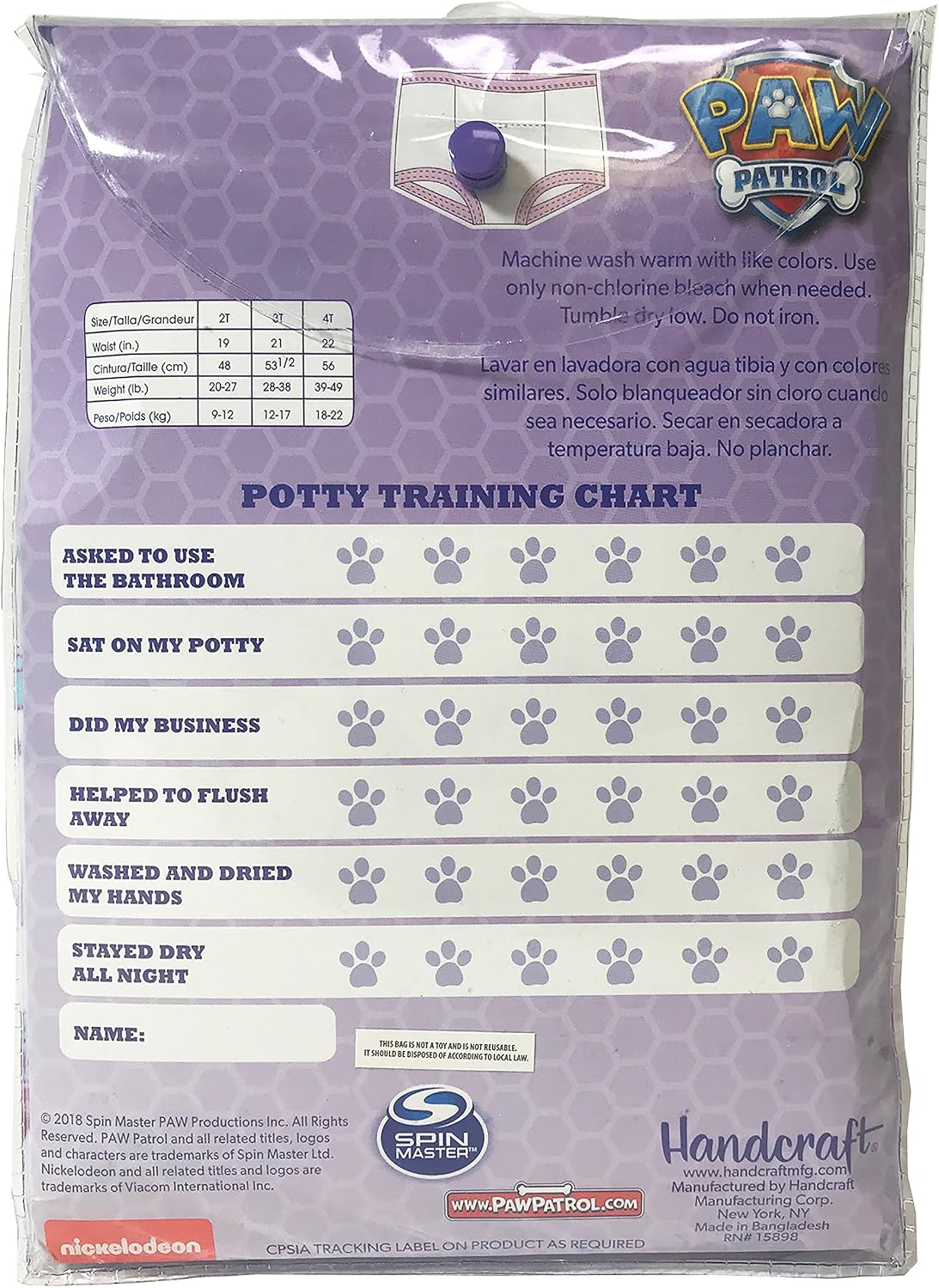 Paw Patrol Girls' Toddler Potty Training Pants With Chase, Skye & More With Success Chart & Stickers Size 18, 2t, 3t, 4t