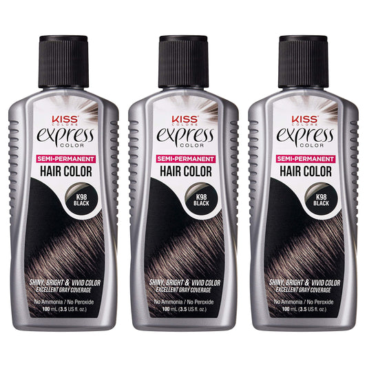 Kiss Express Semi-Permanent Hair Color 100Ml (3.5 Us Fl.Oz) (3 Count, Black)