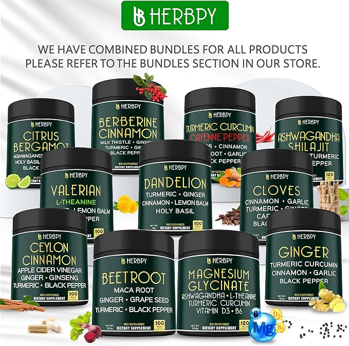 Bundle 7in1 Turmeric Curcumin & 5in1 Valerian Root Supplement - Support Digestion, Heart Health, Immune and Relaxation