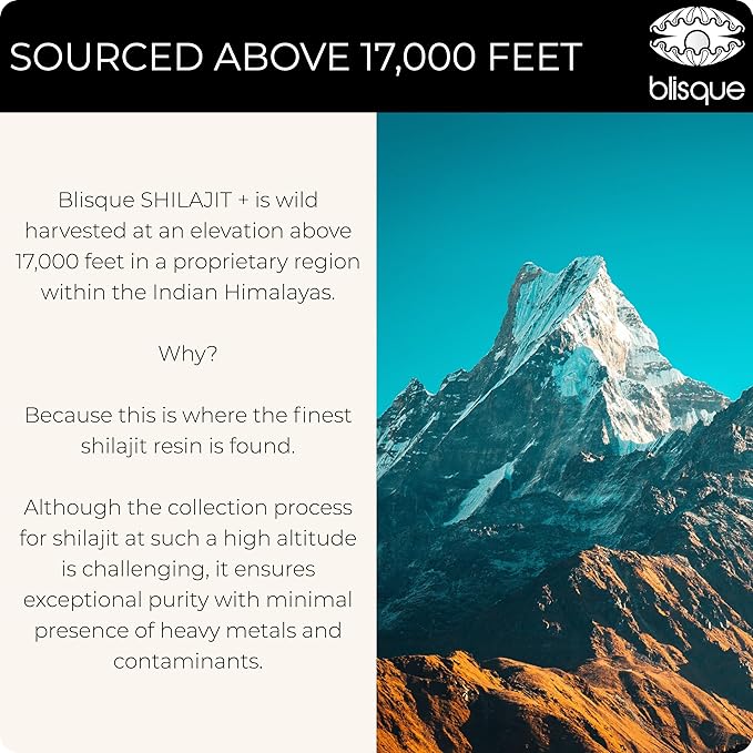 Blisque - Pure Himalayan Organic Shilajit Resin Supplement | with Organic Ashwagandha and Moringa | Authentic and Natural | Golden Grade A | Contains Fulvic Acid and Trace Minerals | 60 Grams