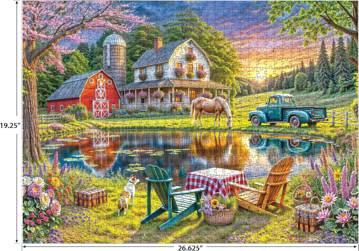 RoseArt Soft Touch Backyard Country Farm Scene 1000 Piece Jigsaw Puzzle for Adults