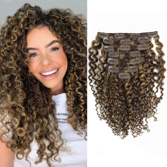 Afro Curly 3B 3C Real Hair Clip In Extensions 100% Brazilian African American Hair Extension Clip Ins Highlight Blonde Curly Cli