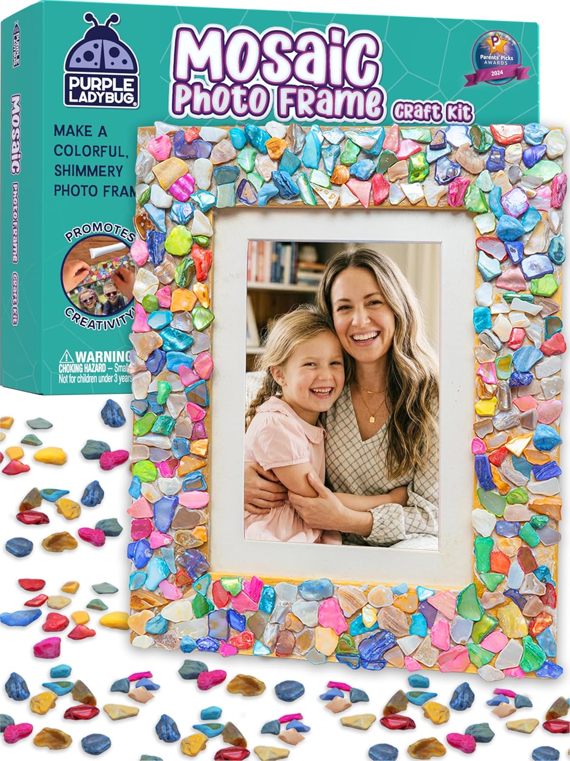 Mother of Pearl DIY Mosaic Photo Frame Craft Kit for Girls Ages 8-12 | Make-your-own Activity, Summer Projects, Tween Gift, 9 Year Old Birthday Present, Creative STEAM Activity