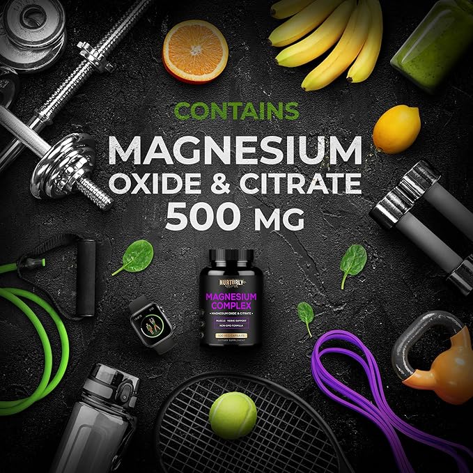 Magnesium Citrate & Oxide 500mg Complex Supplement - High Absorption Maximum Strength - Helps Support Bone Density and Strength, Muscles, Energy and Sleep - 360 Vegan Capsules