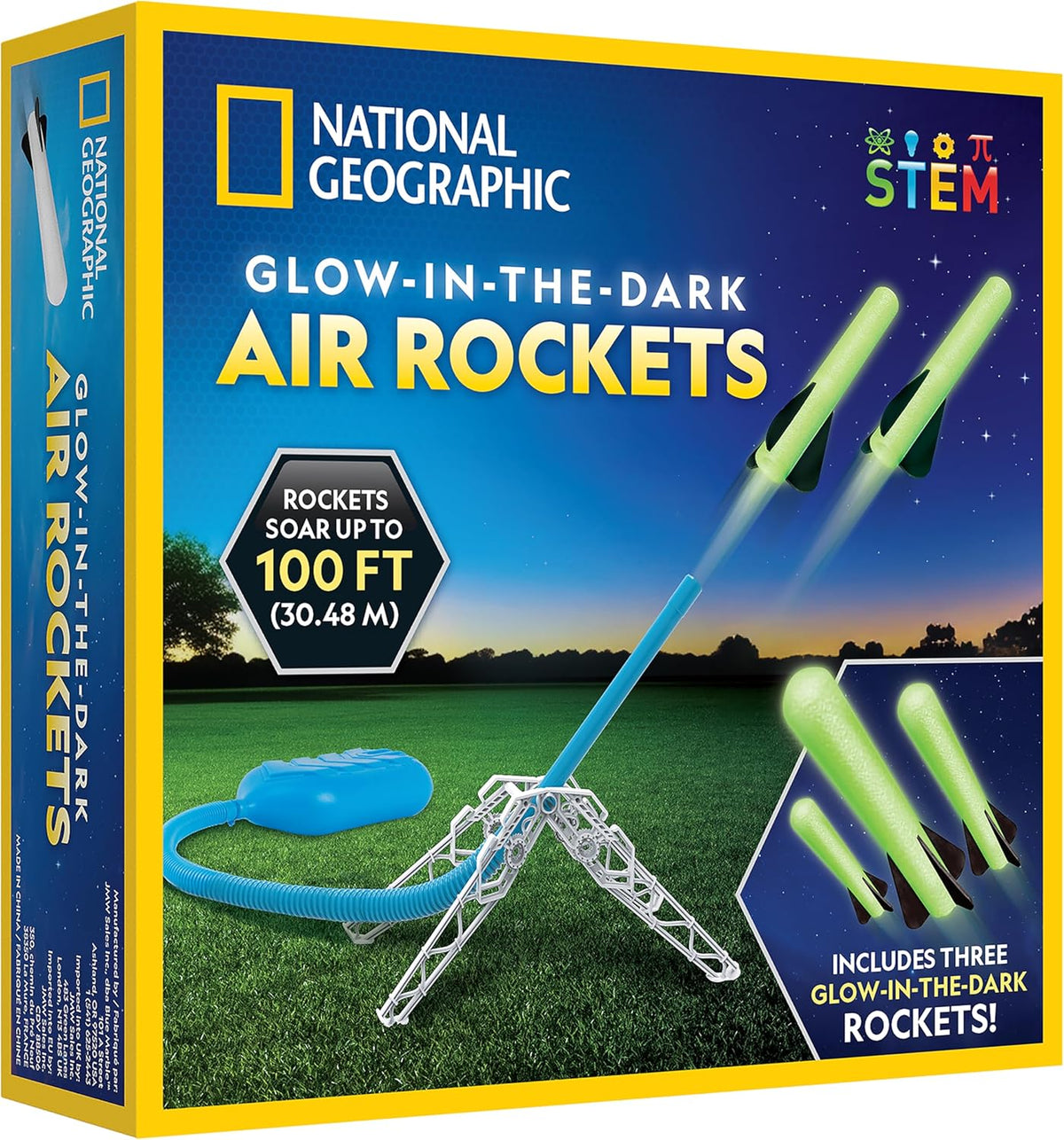 National Geographic Air Rocket Launcher - Glow-in-the-Dark Foam Rockets up to 100ft