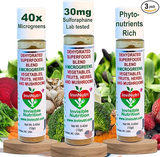 InviNutri Powder for Extreme PICKY Eaters ARFID ASD. Transform Any Food into Superfood with Organic Nutrition Boost, Invisibly Effortlessly Instantly! 40x Nutrient-Rich 30mg Sulforaphane 72 serv.
