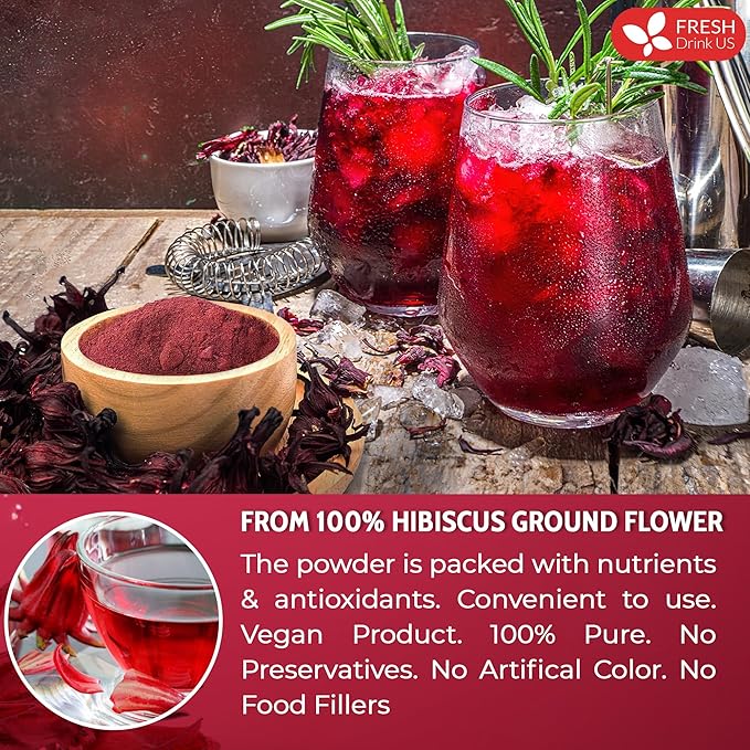FreshDrinkUS, Premium 40oz Hibiscus Flower Powder, 100% Natural and Pure from Hibiscus Flowers, Natural Food Coloring, Hibiscus Flowers Tea, No Additives, No Gluten, No Sugar, Vegan