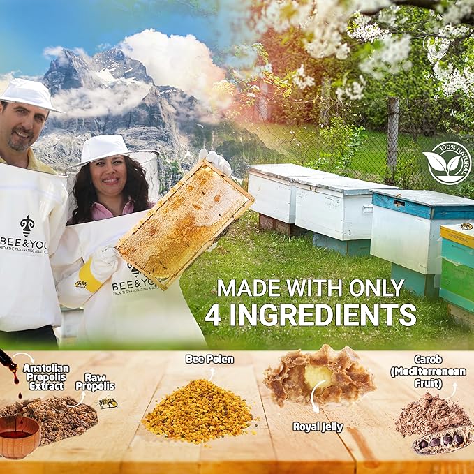 Bee and You Royal Jelly Tablet, Propolis Extract, Bee Pollen, 100% Natural Superfood, Ultra Pure, Immune Support Supplement, Improve Energy, Focus, Antioxidants, Fresh, Keto, Paleo, Gluten-Free | 60ct