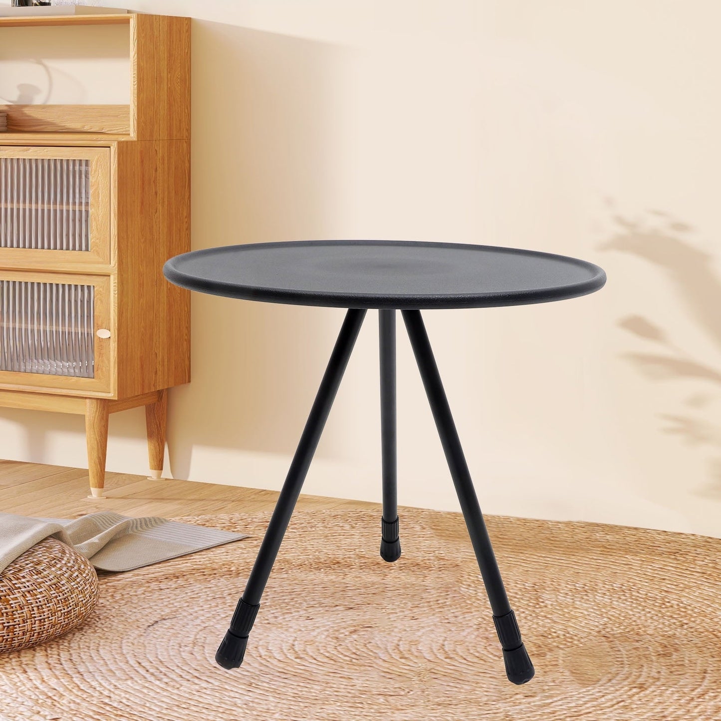 UPOUART 1Pcs Black Round Portable Picnic Table for Outdoor Camping and Barbecue