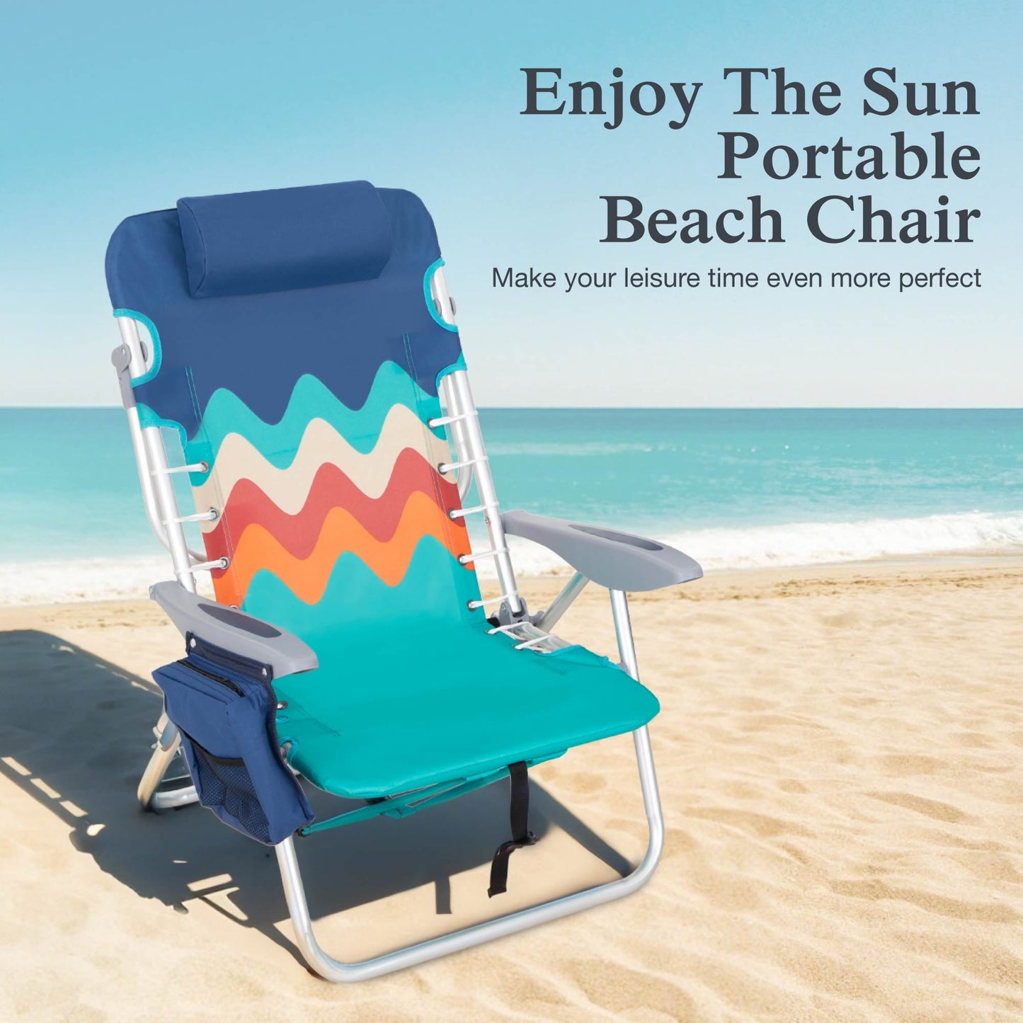 Sophia & William 2 Pack Folding Beach Chairs lightweight Outdoor Lounge Chair with 4 Adjustable Positions & Cooler Bag, Blue