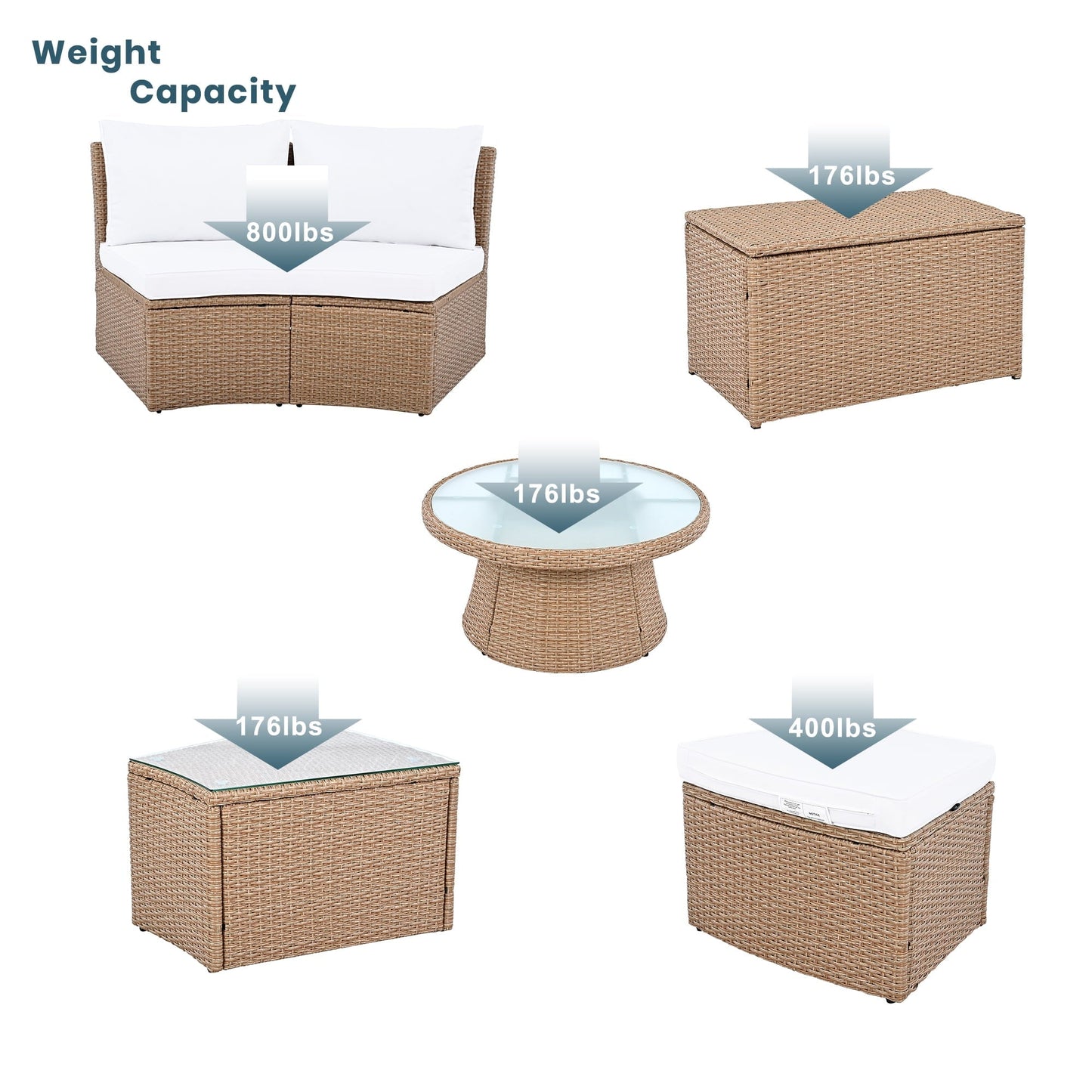 Olurrisa 10-Piece Outdoor Sectional Half Round Patio Rattan Sofa Set, PE Wicker Conversation Furniture Set for Free Combination, White